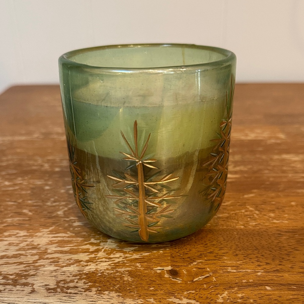Anthropologie Green Glass Candle Holder new / unused